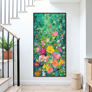Large Original Colorful Flower Oil Painting on Canvas, Abstract Blooming Blossom Wall Decor, Floral Canvas Art Modern Living Room Wall Decor