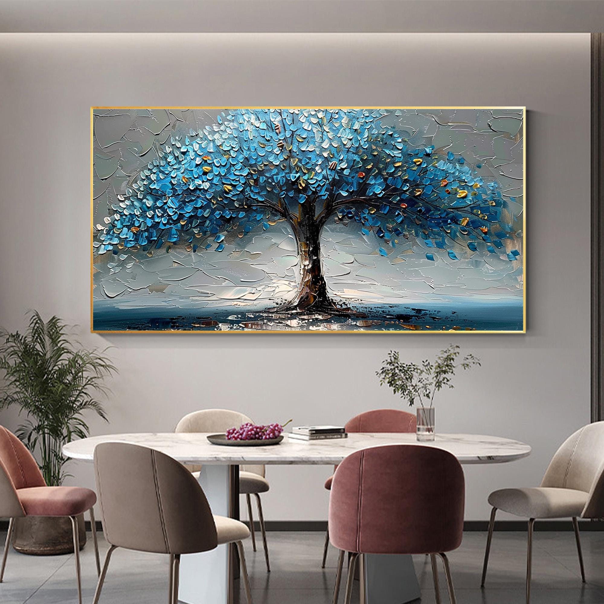 Original Blue Big Tree Oil Painting on Canvas, Large Abstract Tree of ...