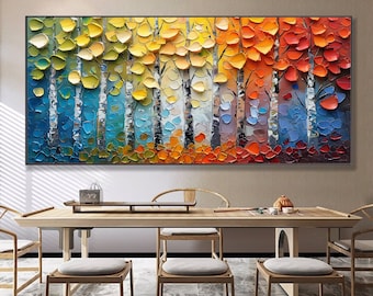 Hand-Painted Forest Oil Painting on Canvas, Large Abstract Tree Landscape