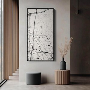 Black & White Abstract Art, Large Minimalist Painting, Textured Wall Art, Original Wabi Sabi Decor, Modern Line Art for Living Room Decor