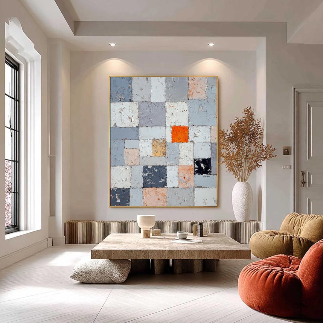 Large Textured Abstract Painting, Geometric Wall Art, Color Block ...