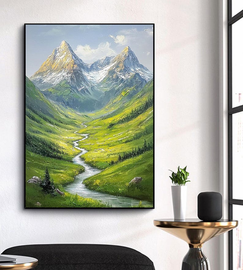 Large Mountain Oil Painting on Canvas, Abstract River Landscape - Etsy