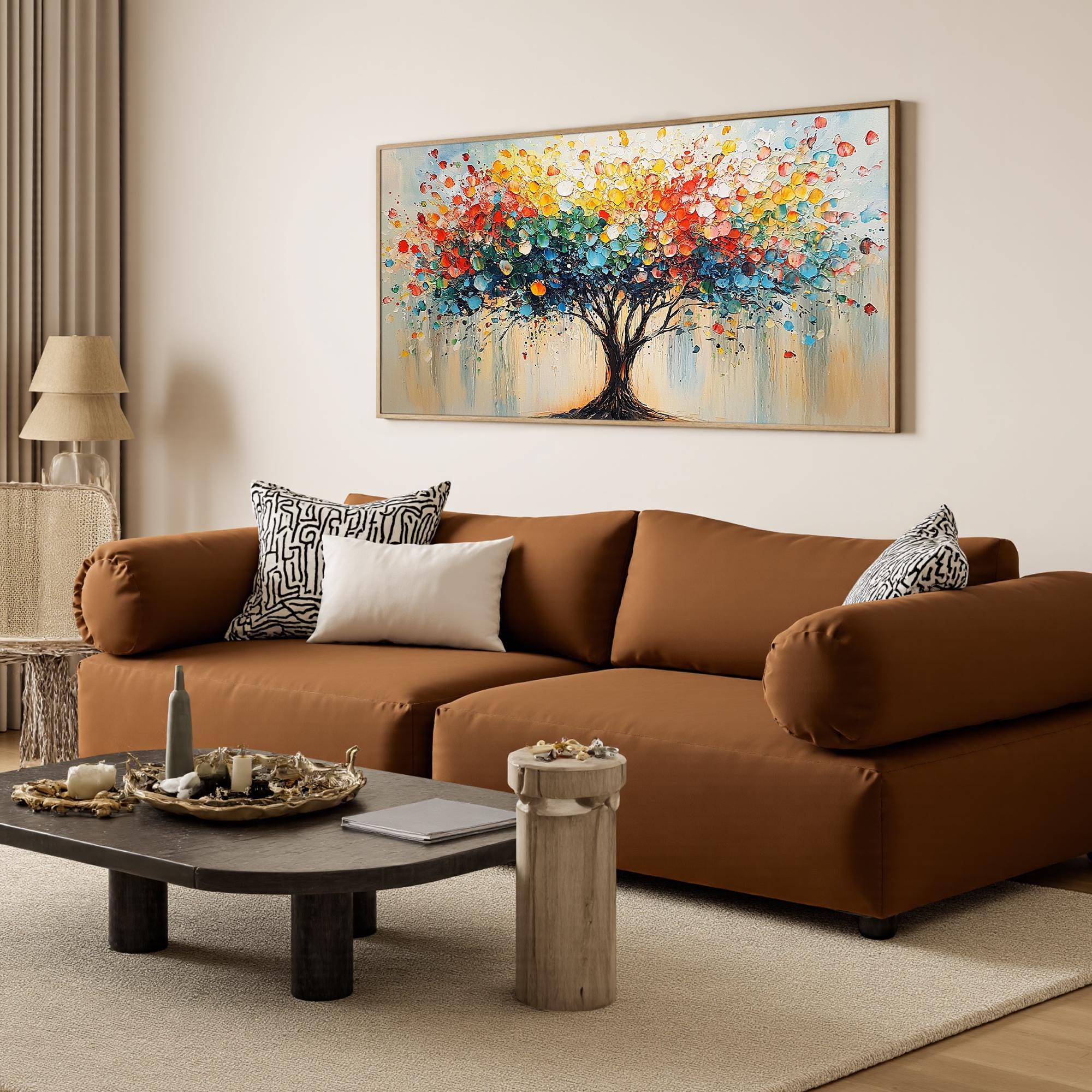 Abstract Colorful Tree Oil Painting, Original Blooming Tree Canvas Art ...