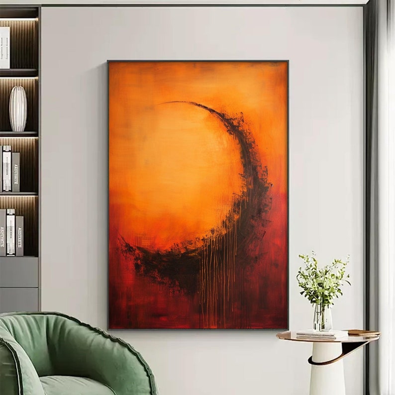 Original Orange Abstract Oil Painting on Canvas, Textured Boho Wall Art ...