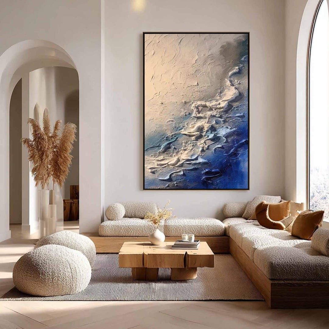 Blue and Gold Abstract Oil Painting, Large 3D Textured Wall Art ...