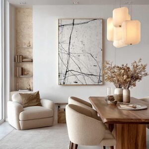 Black & White Abstract Art, Large Minimalist Painting, Textured Wall Art, Original Wabi Sabi Decor, Modern Line Art for Living Room Decor