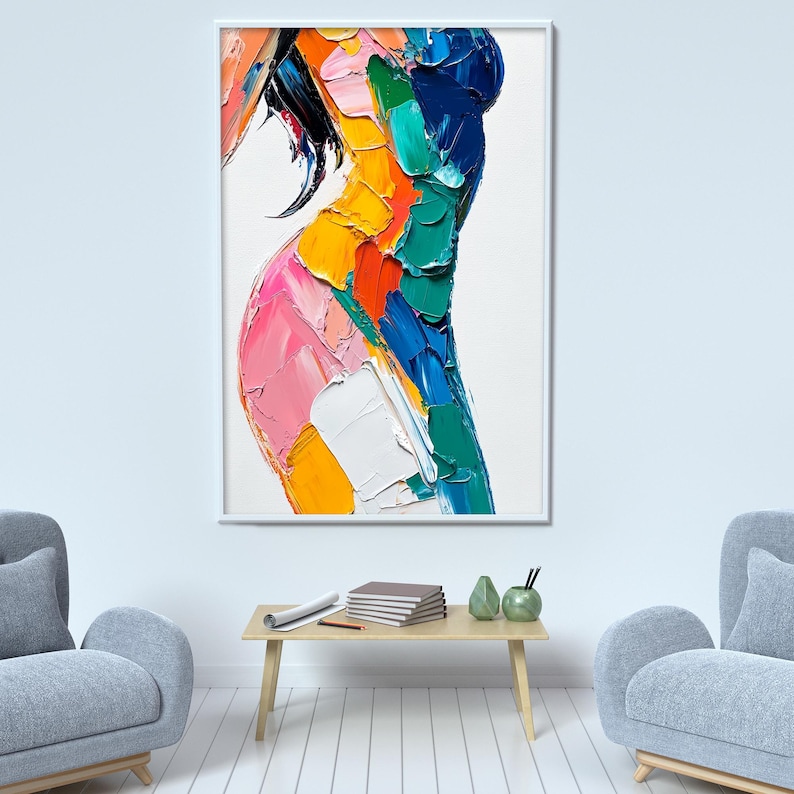 Original Colorful Woman Oil Painting, Textured Abstract Female Portrait ...