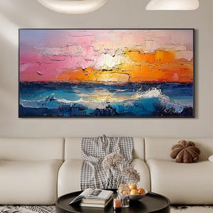 Original 3D Colorful Ocean Canvas Oil Painting, Abstract Waves Textured Painting, Large Seascape Wall Art, Modern Home Decor For Living Room
