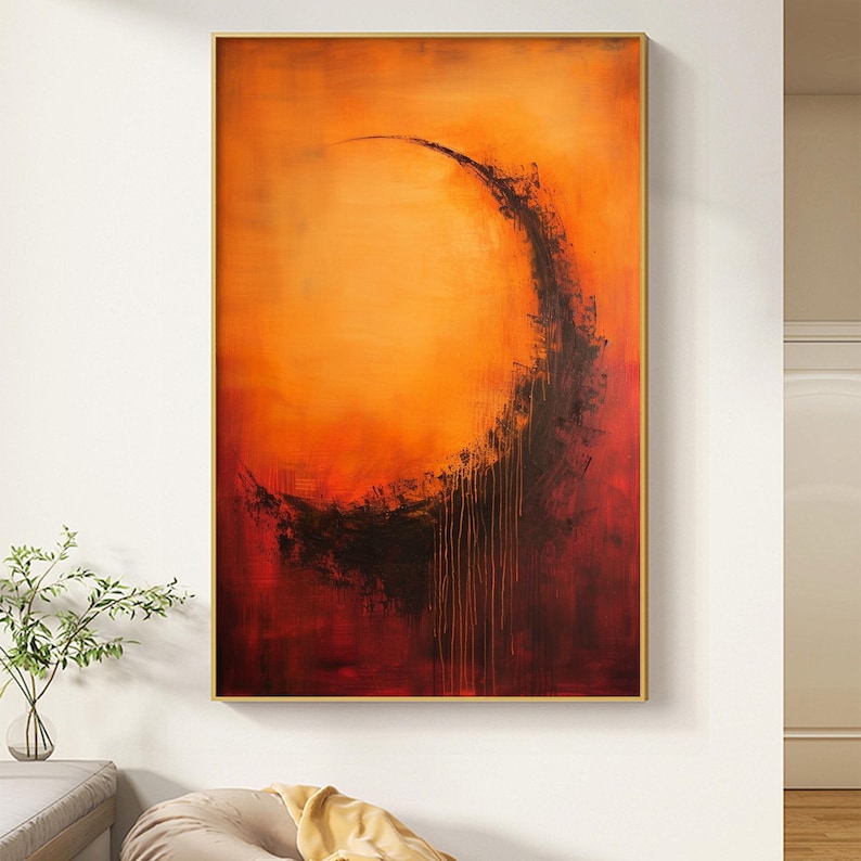 Original Orange Abstract Oil Painting on Canvas, Textured Boho Wall Art ...