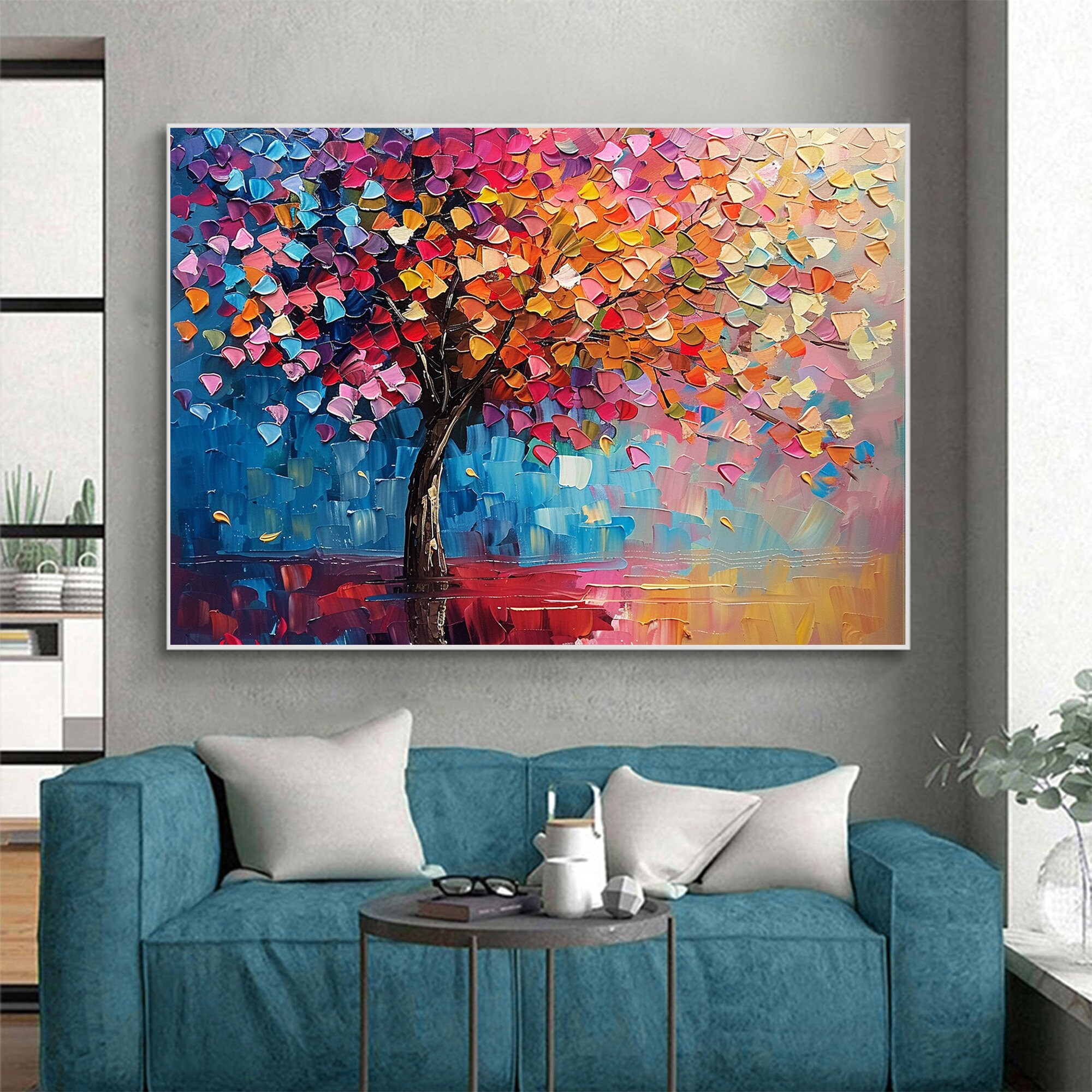 CNYIHUART Hand-Painted Tree And Flowers Blooming Oil Painting