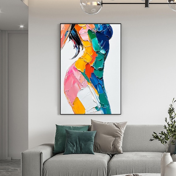 Original Colorful Woman Texture Canvas Oil Painting, Abstract