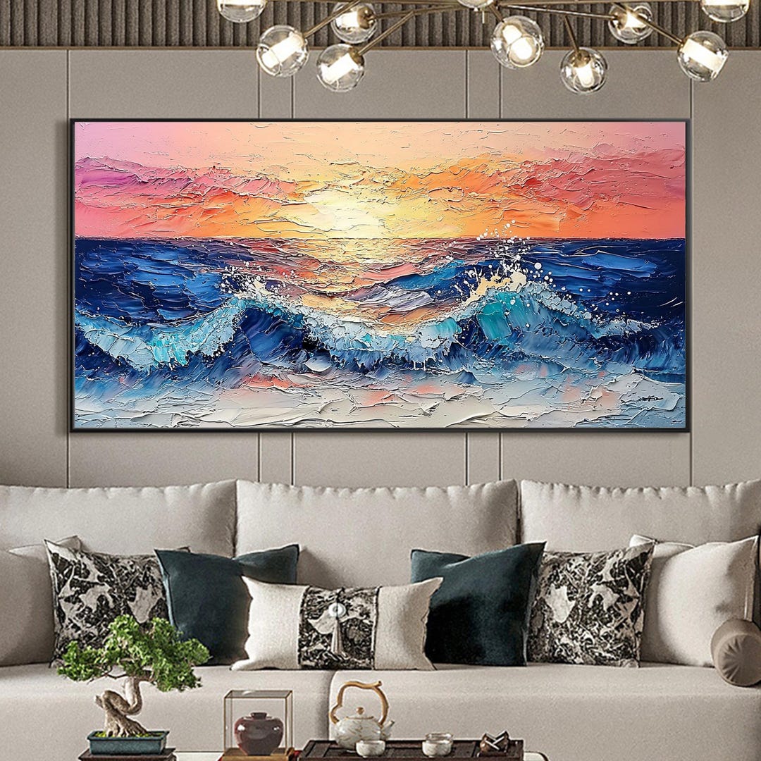 Large Abstract Wave Texture Oil Painting on Canvas, Original Custom ...