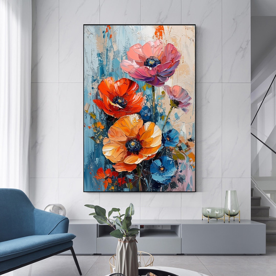 Abstract Floral Oil Painting on Canvas, Blooming Flower Wall Art - Etsy