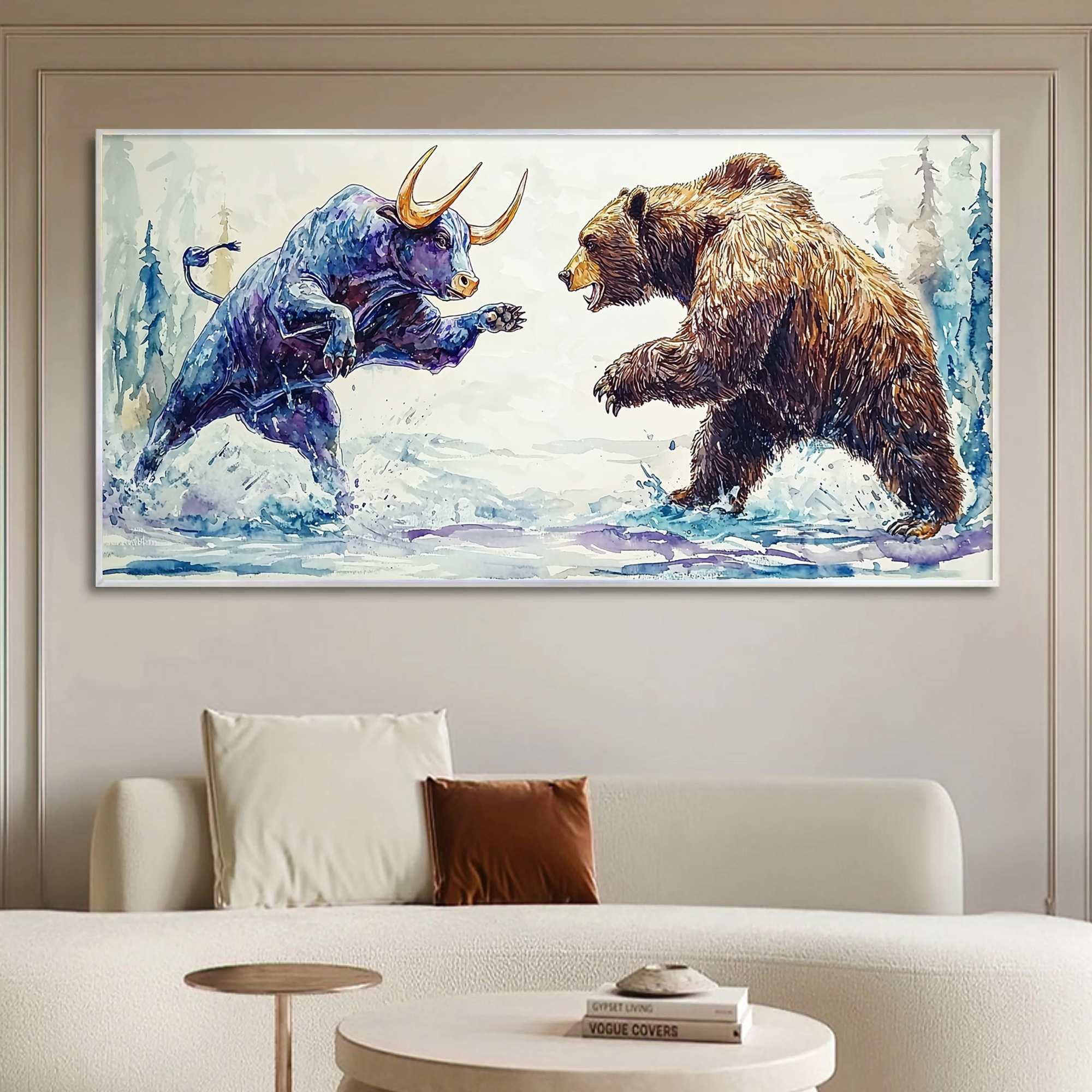 Original Bull and Bear Oil Painting, Financial Wall Art Decor - Etsy