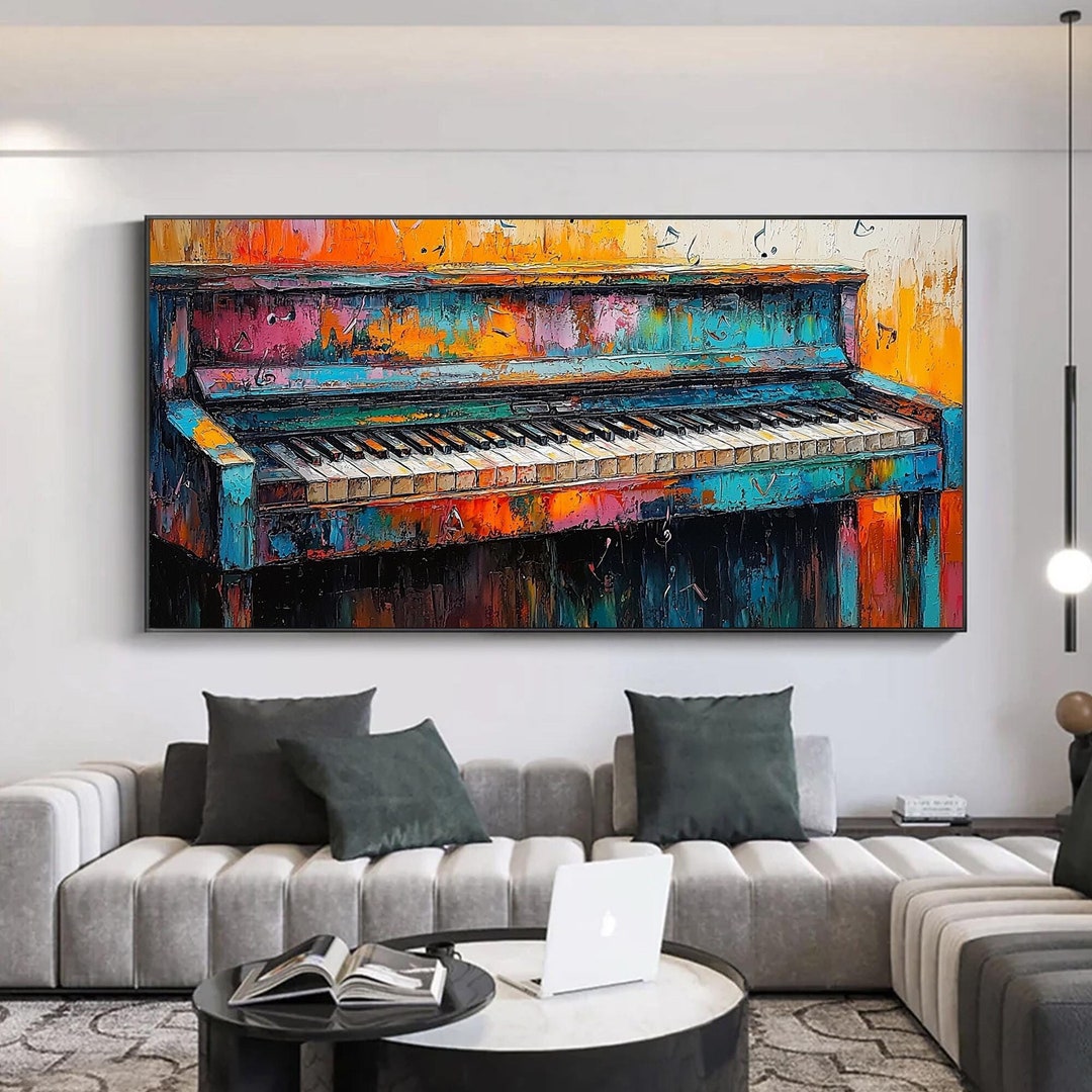 アート・デザイン・音楽 Painting oil on canvas 100cmx100cm Large Abstract Piano Oil Painting on Canvas, Original