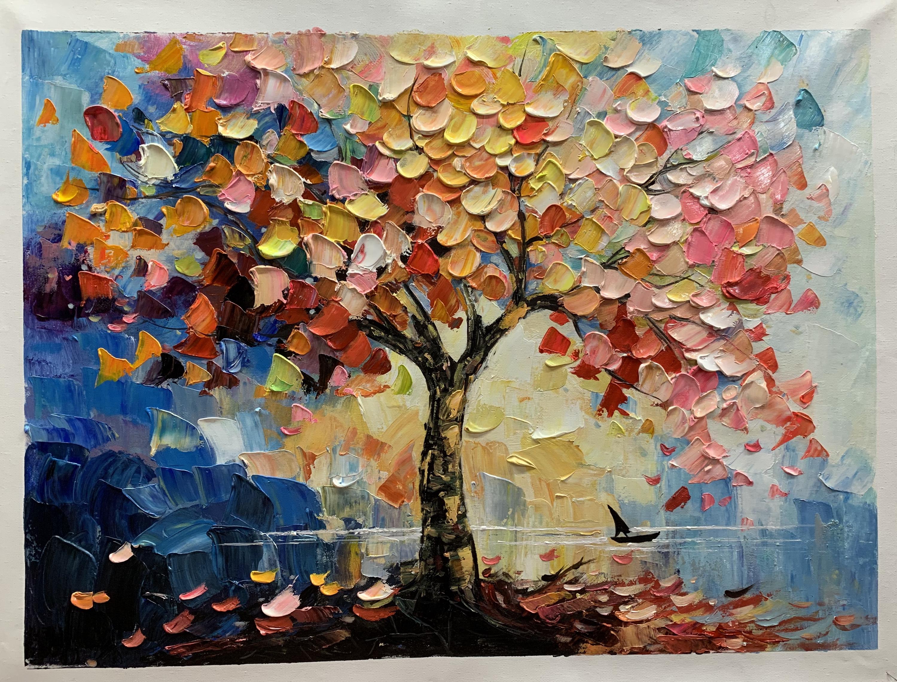 Original Hand-painted Tree Oil Painting on Canvas, Abstract