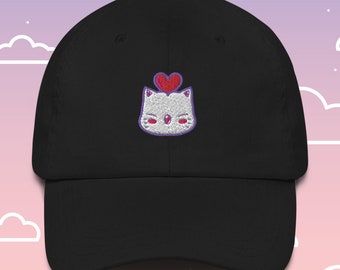 Gorra de papá con forma de corazón de Moogle / Gorra inspirada en la fantasía / Accesorio de juego divertido / Fanático de FFXIV / Inspirado en los fanáticos de Final Fantasy
