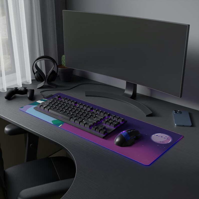 Tapete de mesa para jogos com LED Kawaii Space | Mousepad imagem 6