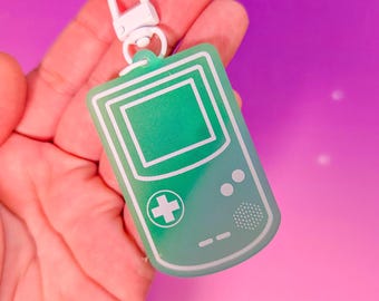 Green Retro Game Boy Keychain | Handheld Console Charm | Accessory for Backpacks Switch Cases