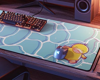 Psyduck Swimming Desk Mat: Summer Beach Office Decor, Non-Slip Neoprene Deskpad