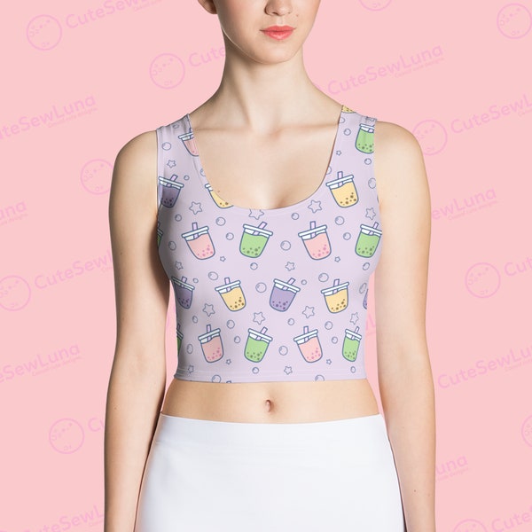 Colorful Boba Bubble Tea Crop Top | Spring Summer Kawaii Style Cute Style