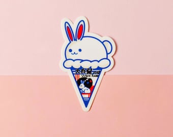 Pegatina de vinilo de helado de caramelo de conejo blanco: Comida asiática kawaii