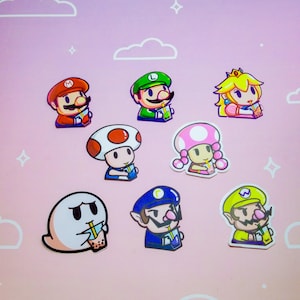 Mario x Boba Vinyl Sticke NEW ART |  Luigi Wario Waluigi Peach Toadette Toad Yoshi Boo Bowser Kirby Super Bros Smash
