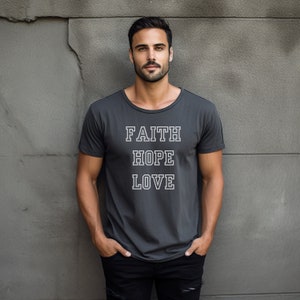 Faith Hope Love T-shirt (Dark Grey Heather), The Three Theological Virtues Tee