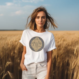 St Benedict Medal White Tee