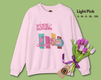 The pink panther, retro, vintage, gift for her, pink, cat, cartoon, sweatshirt, birthday gift, cats, retro sweatshirt, vintage sweatshirt,