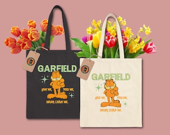 Garfiel Tote Bag, Funny Retro Cartoon Cotton Tote, Cat Lover Gift, Garfield fans, pop culture gift, comic strip tote, 80s 90s nostalgia fans