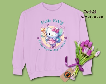 Hello Kitty, Vintage, Retro, Gift for Women, Gift Sweatshirt, Hello Kitty lover, Cartoon Sweatshirt, Cute, Unisex Garment-Dyed Sweatshirt