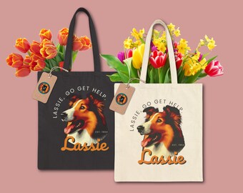 Lassie, dog lover, gifts for her, Tote bag, birthday gift, Retro, Vintage, puppy, Cute, Cartoon, dog lover gift, Dog Bag, Canvas Tote Bag