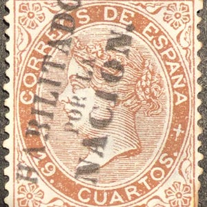 19 cuartos 1868 Spain stamp Queen Isabella cat.700euro, sc:102 nice condition…..