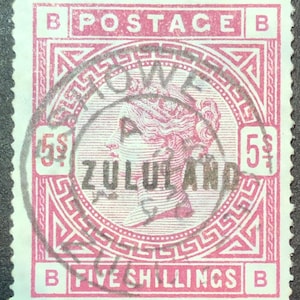 British  South Africa stamps, 1888 5sh cat.stanley gibbons 11… cat.750 pound Zululand overprinted GB
