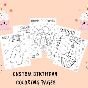 Customizable Birthday Coloring Pages for Kids Personalized Kids Birthday Party Activity, Set of 5 Birthday Party Coloring Sheets Cute Custom