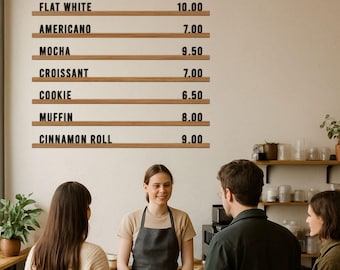 Handmade Wooden Menu Board, 100cm Wall Rails with Letter Sets, Oak, White, Black Options for Cafes & Restaurants, Letter Board for Coffeshop