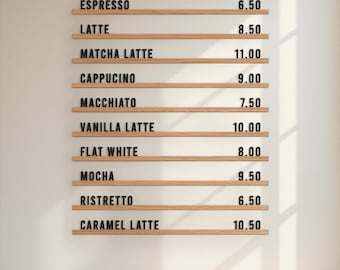 Menù per ristoranti, mensole in legno da parete, espositore per menù di bar e caffetterie, mensola da parete in rovere, cartello personalizzato per menù di bar, mensole per menù di bar