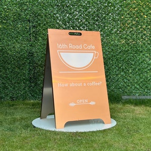 A Frame Sign, Sidewalk sign, Custom metal sign, Pavement sign, Sign for Cafe, Store sign, Sandwich board sign, Shop sign, A board sign