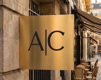 Premium Storefront Blade Sign, Stainless Steel Double Sided Mirror Chrome Sign, Luxury Double Sided Mirror or Brushed Chrome Storefront Sign