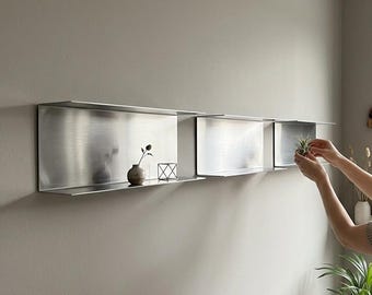 Stainless Steel Floating Shelf, Modern Metal Wall Shelf, Minimalist Display Shelf, Modular Wall Storage, Industrial Home Decor