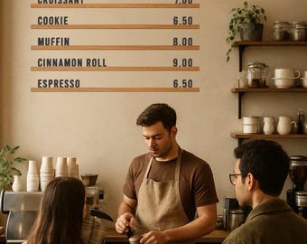 Custom Wooden Wall Menu Board, 5 Rails (100cm) with 5cm Letters, Ideal for Coffee, Shops, Restaurants & Bars, Letter Board for Coffeshops