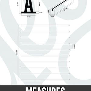 May include: A technical diagram showing a black letter A with dimensions of 50 mm by 40 mm, a slotted rectangular bar measuring 100 cm by 20 mm by 18 mm, and a series of eleven horizontal bars spanning a total vertical height of 1026 mm.
