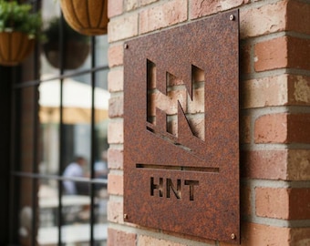 Personalized Rustic Steel Shop Sign – Custom Laser Cut Metal Wall Logo, Outdoor Business Signage, Rustic Finish