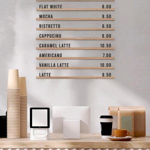 100cm Wooden Wall Menu Board – 5cm Letter Set – Oak, White or Black Rails for Café, Restaurant & Bar Sign Display, Restaurant Signage Menu