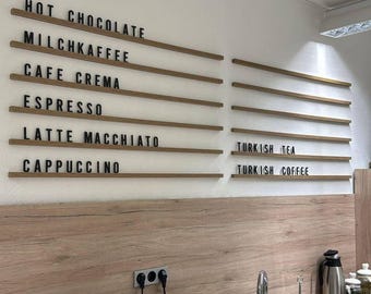 Restaurant Menu Board, Wall Mounted Wooden Rails, Cafe Coffee Shop Menu Display, Oak Wall Menu Board, Custom Cafe Menu Sign, Cafe Menu Rails