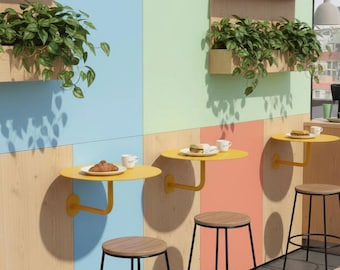 Industrial Metal Wall Mounted Cafe Table | Space Saving Bistro Table for Commercial Use, Suitable for Bench Installations, Bar Counter