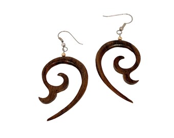 Fake Gauge earrings,Brown Wood ,Organic  Earrings ,Tribal style,Expander Split,hand carved fake piercings