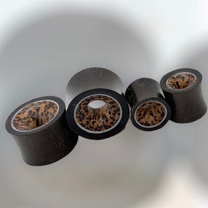 Real gauge, Natural Arang wood and coconut wood, hand made, tribal, plugs, 10mm, 12mm, 14mm, 16mm