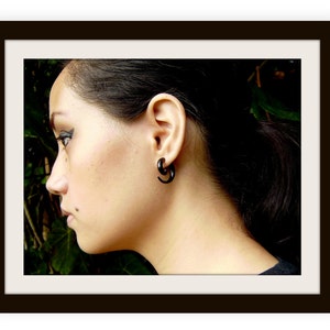 fake gauge earrings, Organic,X Small Sprial ,Black Horn, Split Gauge ,Sprial Earrings ,hand carved,tribal style image 5